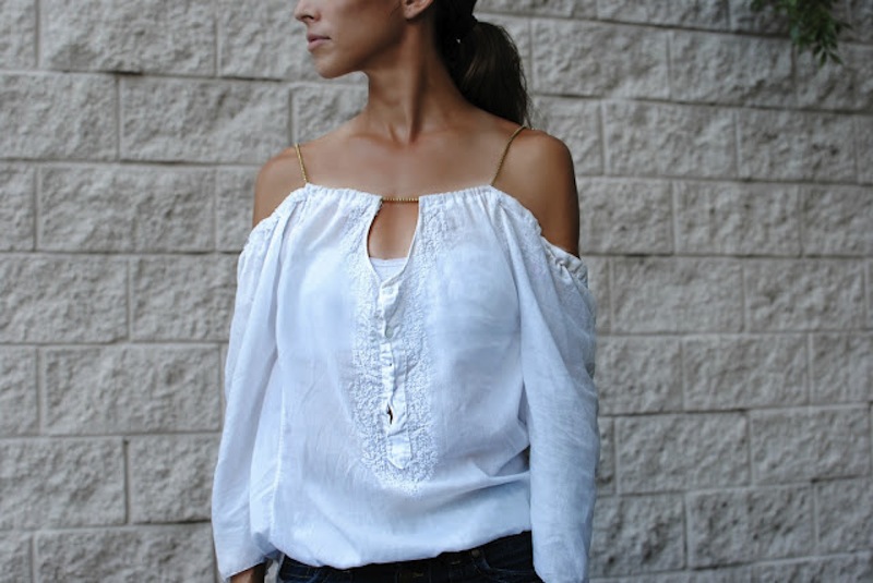 Trash To Couture offshoulder shirt tutorial 2